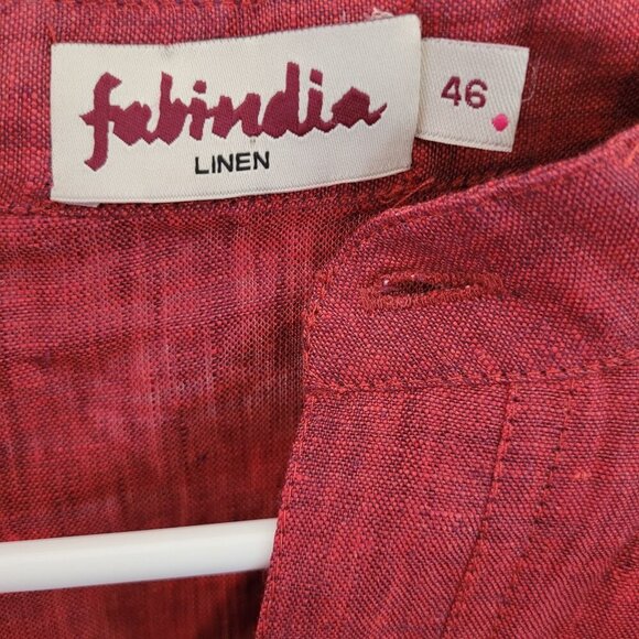 FABINDIA Shirt Mens Size 46 Red Henley Lightweight 100% Linen Short Sleeve Beach - Picture 2 of 6